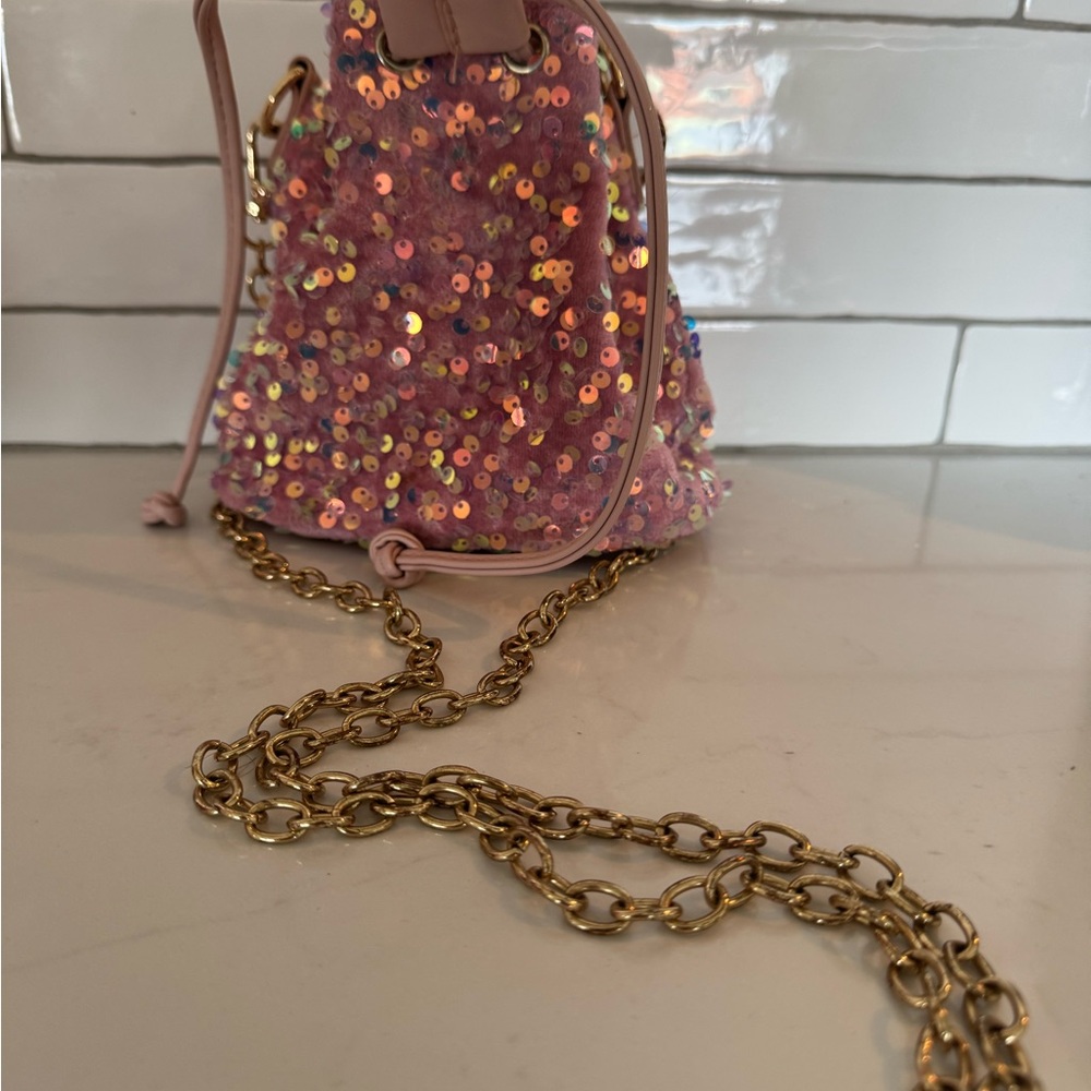 Pink Sequin Chain Strap Bag
